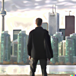 Man looking at Toronto skyline